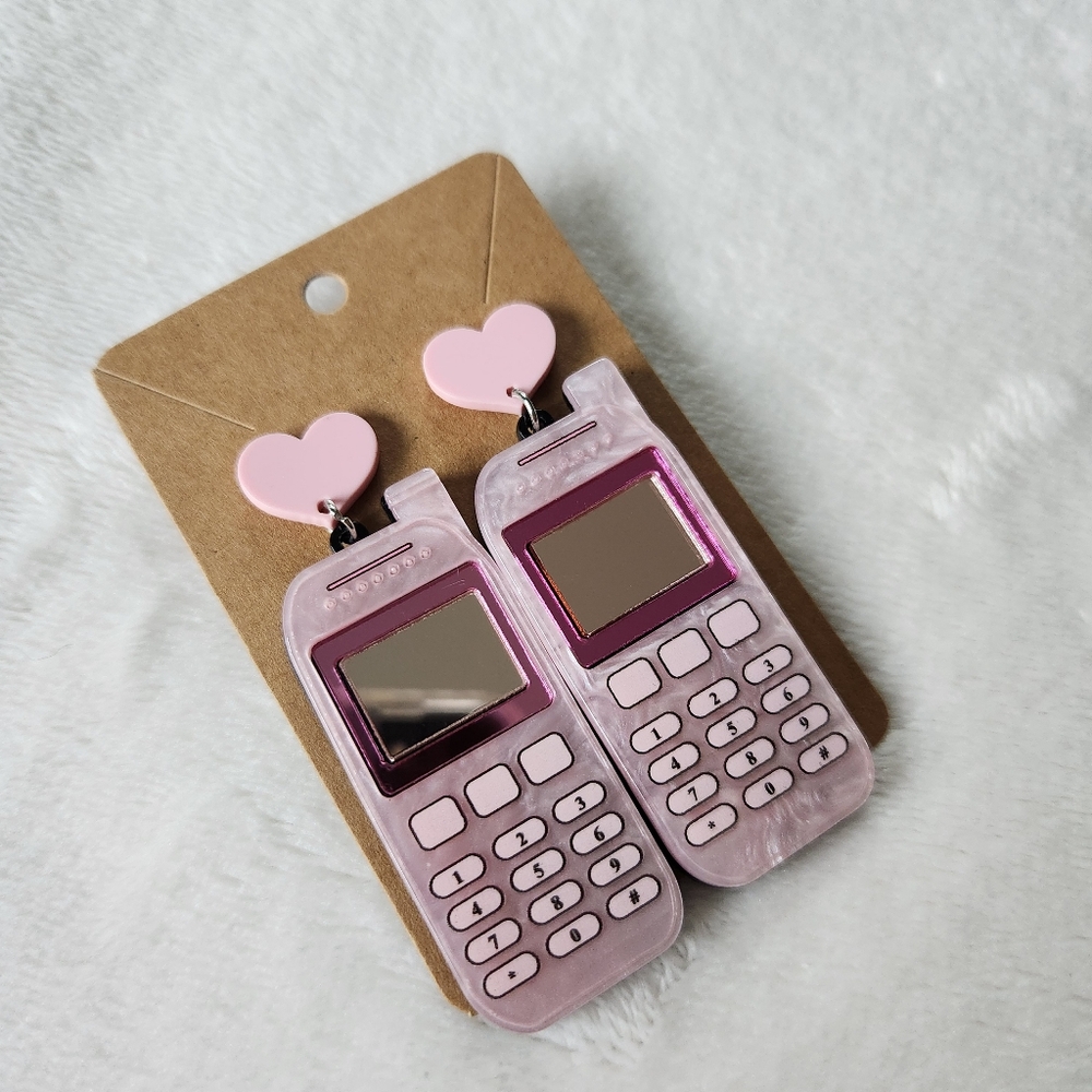 90s Pink Cell Phone Earrings - Picture 3 of 7